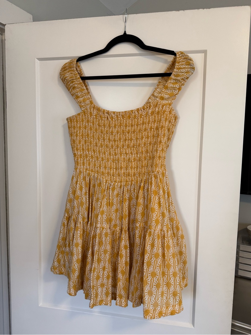 Free People Yellow Smocked Mini Dress with Wide Straps